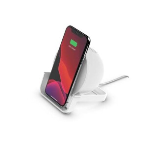 Belkin BoostCharge Wireless Charging Stand 10W + Bluetooth Speaker Fast Wireless Charger and Speaker for iPhone, Samsung, Google, Built in Microphone, White, AUF001myWH, AUF001WH, 500ml White