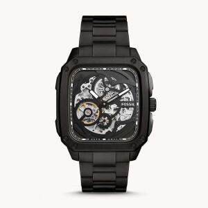 Men's Inscription Rectangle Shape Stainless Steel Analog Wrist Watch BQ2574 - 42mm - Black