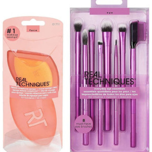 Eyeshadow Brush Set, Makeup with Gel Eyeliner Flat Eye and Eyelash Brushes, Purple with Miracle Complexion Beauty Sponge Makeup Blender