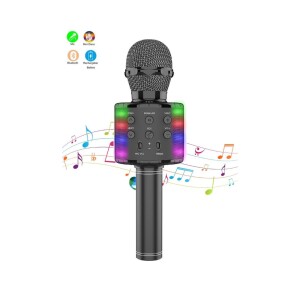 858L Portable Handheld Wireless Karaoke Microphone Bluetooth Speaker With Disco Lights Black