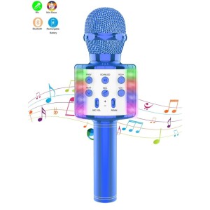 858L Portable Handheld Wireless Karaoke Microphone Bluetooth Speaker With Disco Lights Blue