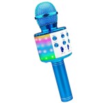 858L Portable Handheld Wireless Karaoke Microphone Bluetooth Speaker With Disco Lights Blue