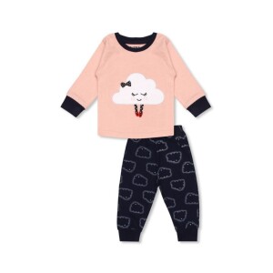 Luqu 2 Piece Infant Baby 100% Cotton Pyjama Set Sleepwear, Long Sleeve T-Shirt, Peach Eye Embroidery