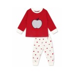 Luqu 2 Piece Infant Baby 100% Cotton Pyjama Set Sleepwear, Long Sleeve T-Shirt, Red Apple Embroidery